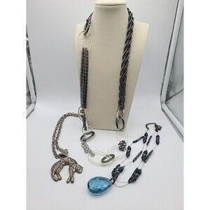 Lot of 3 Glam Necklaces - Chico's/Talbots - Black/Blue Stone/Leopard